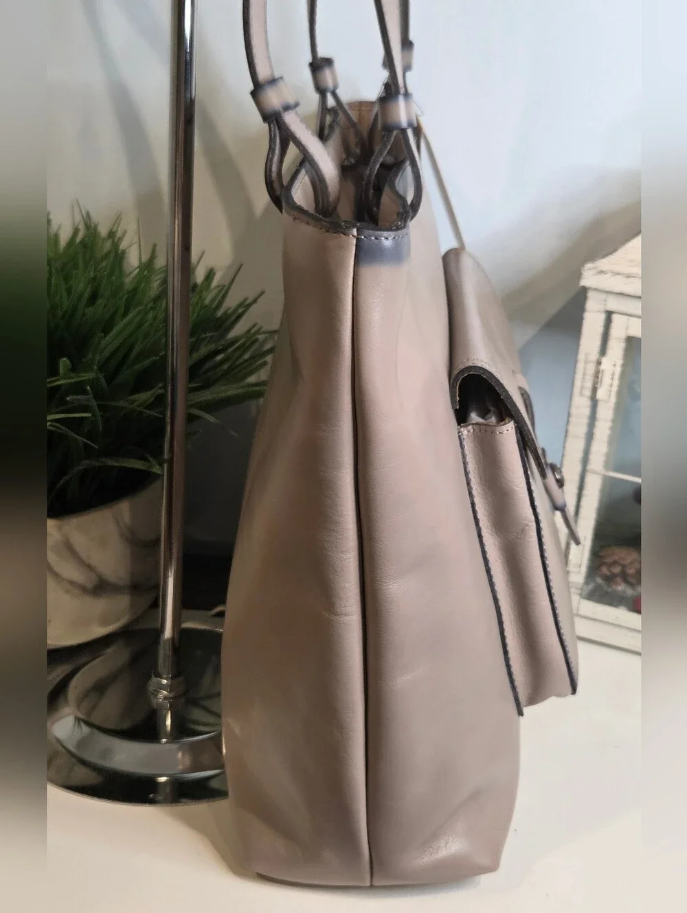 Patricia Nash Madison Leather Tote Bag Gray Stone